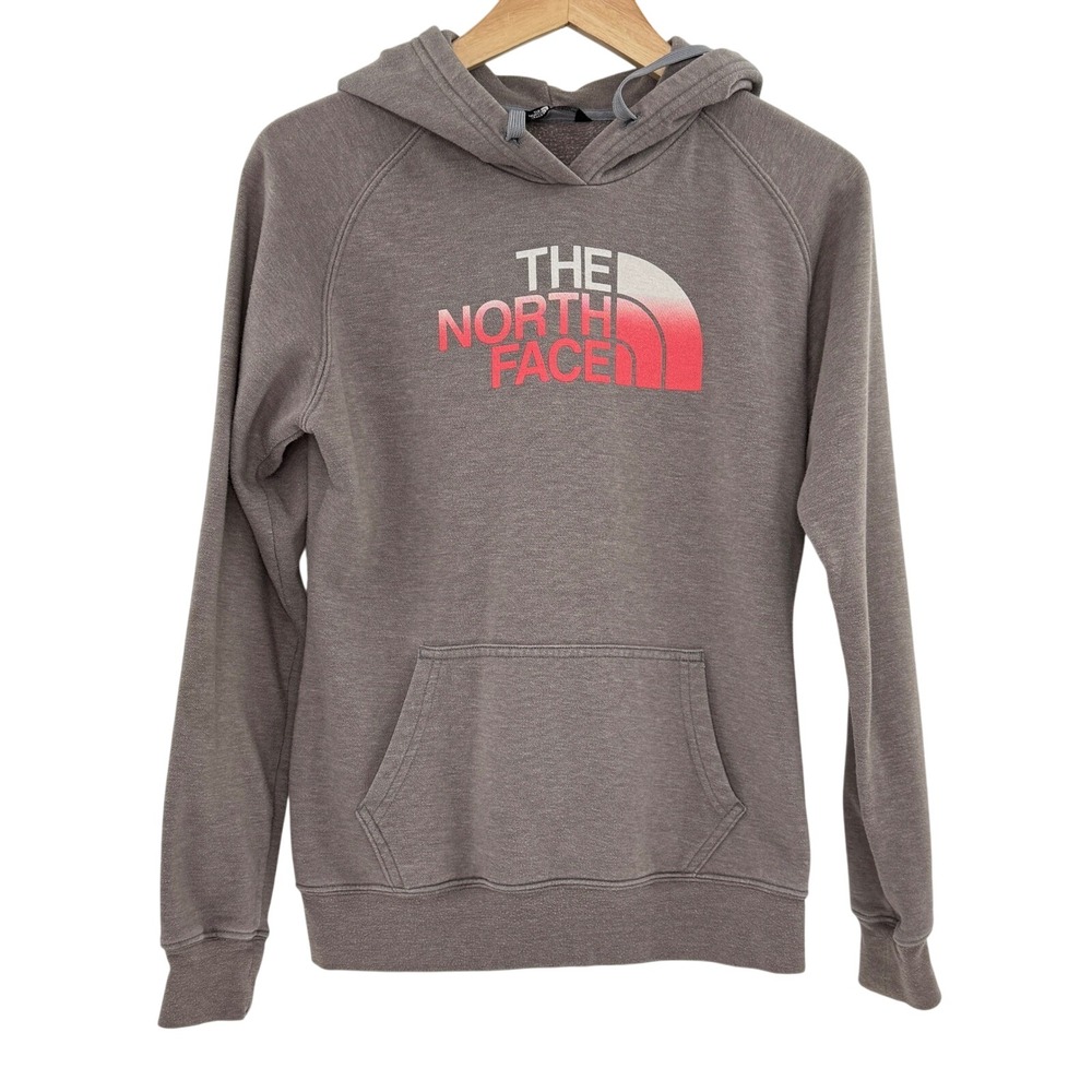 The North Face Women's Pullover Hoodie Sweatshirt‎ Gray Red Logo Small Cozy